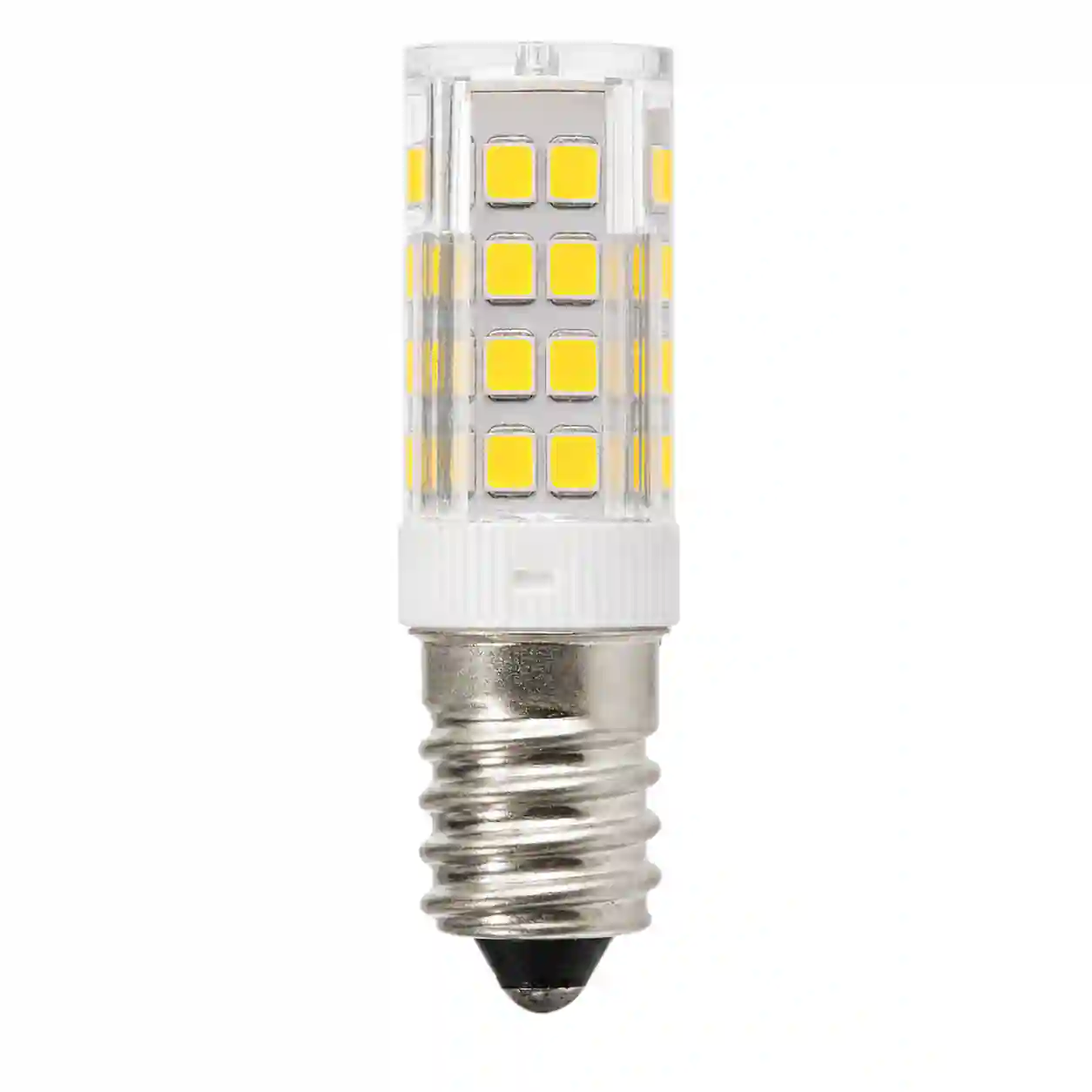 Miniaturní LED žárovka typu kukuřice s viditelnými čipy a paticí E14